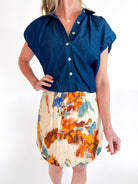 Chambray Puff Sleeve Button Down Top - Swoon Boutique New Orleans