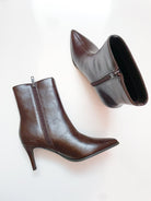 Chocolate Leather Stiletto Ankle Bootie Shoe - Swoon Boutique New Orleans