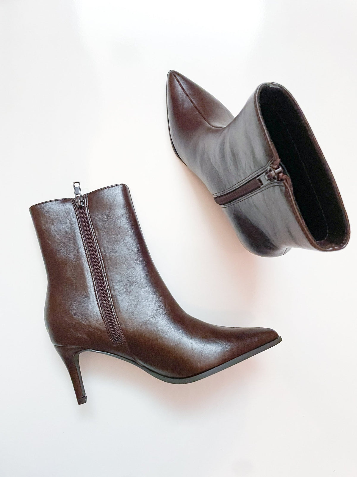 Chocolate Leather Stiletto Ankle Bootie Shoe - Swoon Boutique New Orleans