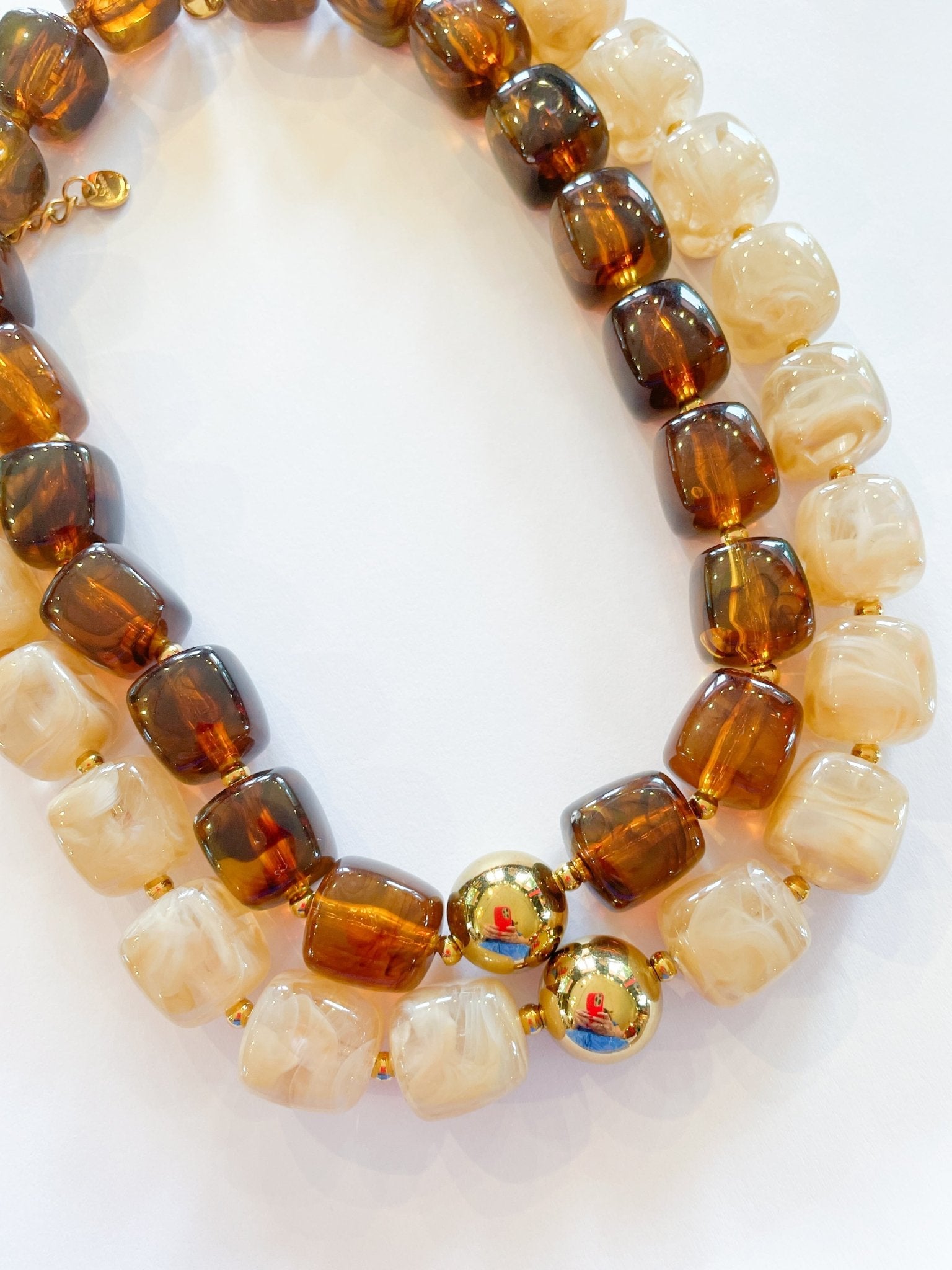 Beige chunky acrylic bead statement necklace