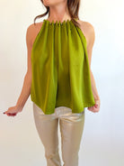 Citron Satin Pleated Top - Swoon Boutique New Orleans