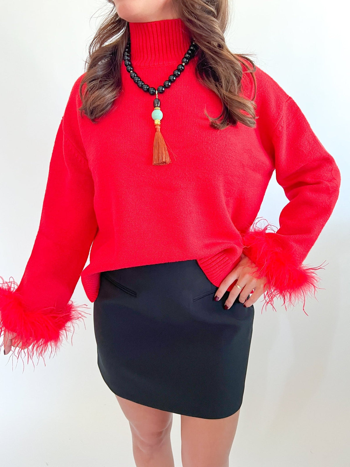 Clark Feather Trim Sweater - Swoon Boutique New Orleans
