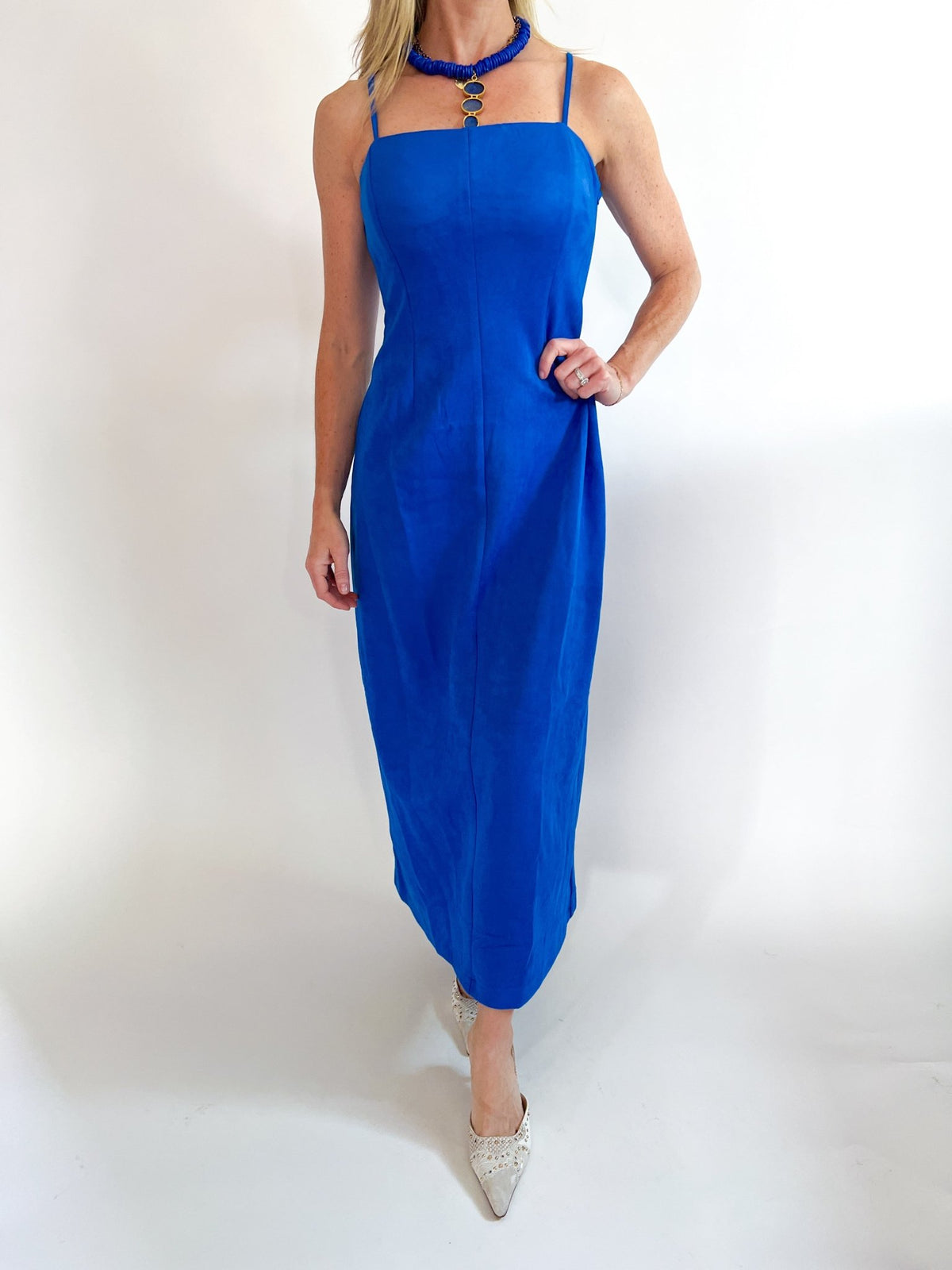 Cobalt Square Neck Midi Dress - Swoon Boutique New Orleans