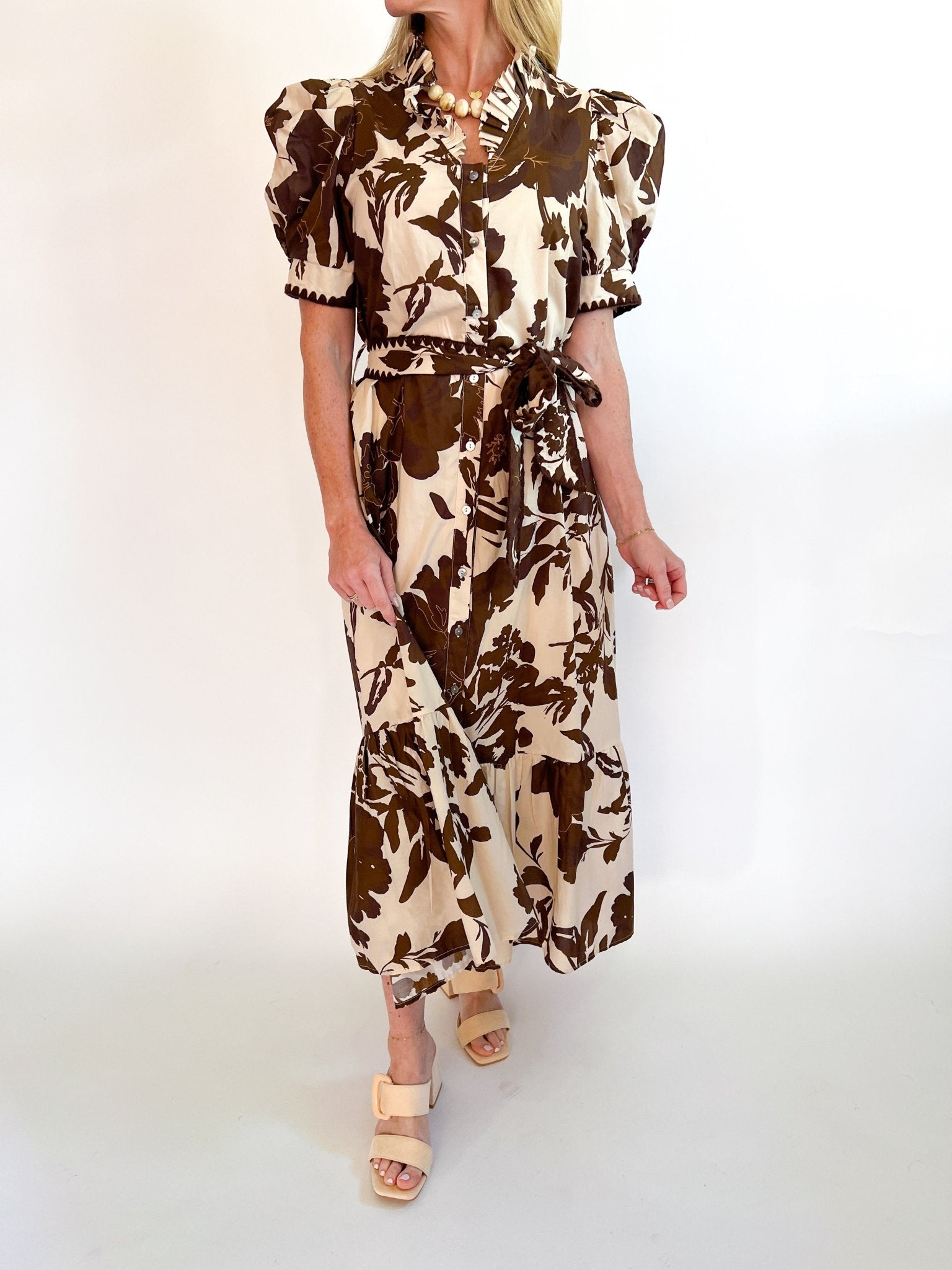 Cocoa Bloom Wrap Midi Dress - Swoon Boutique New Orleans