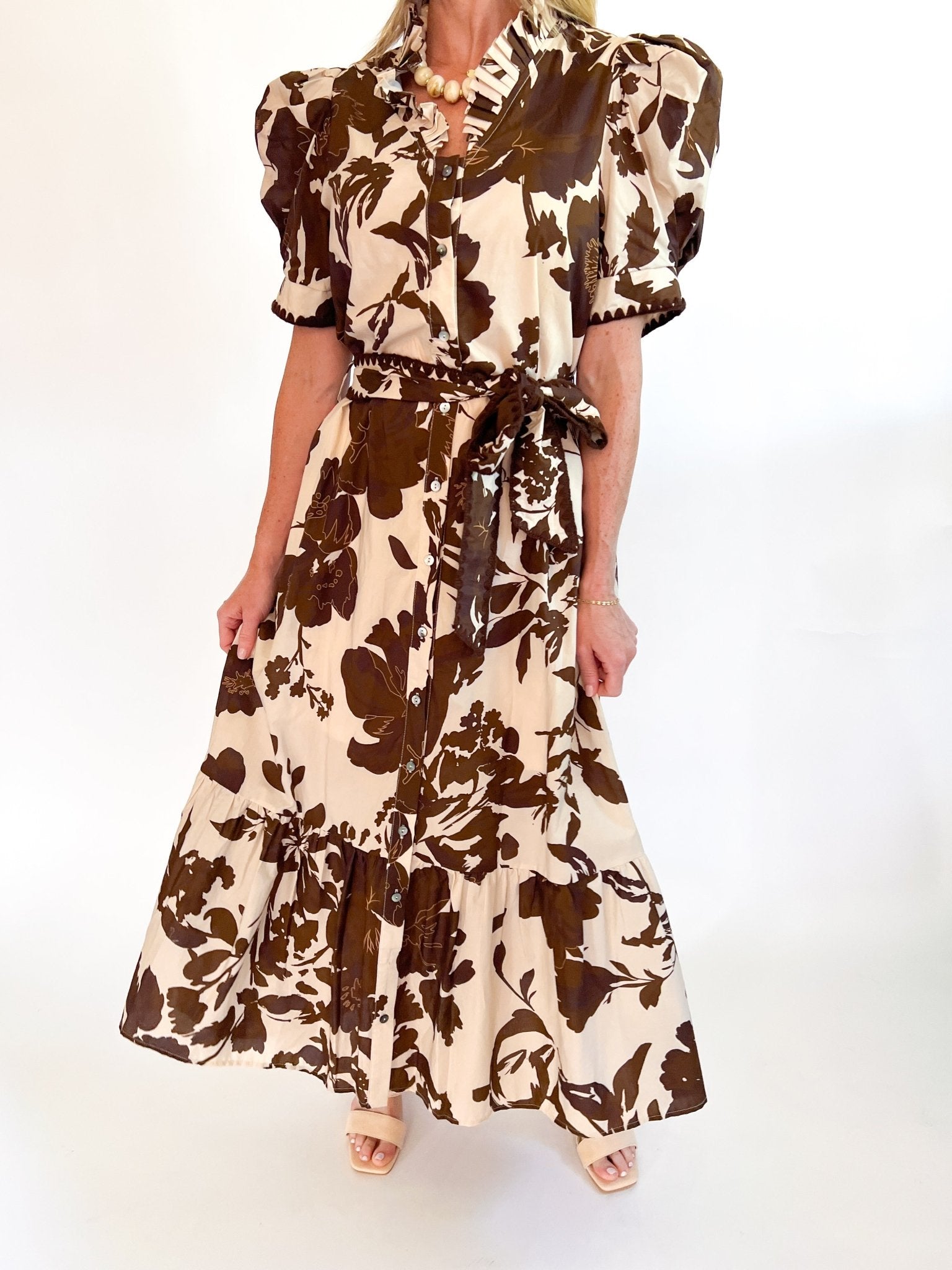 Cocoa Bloom Wrap Midi Dress - Swoon Boutique New Orleans