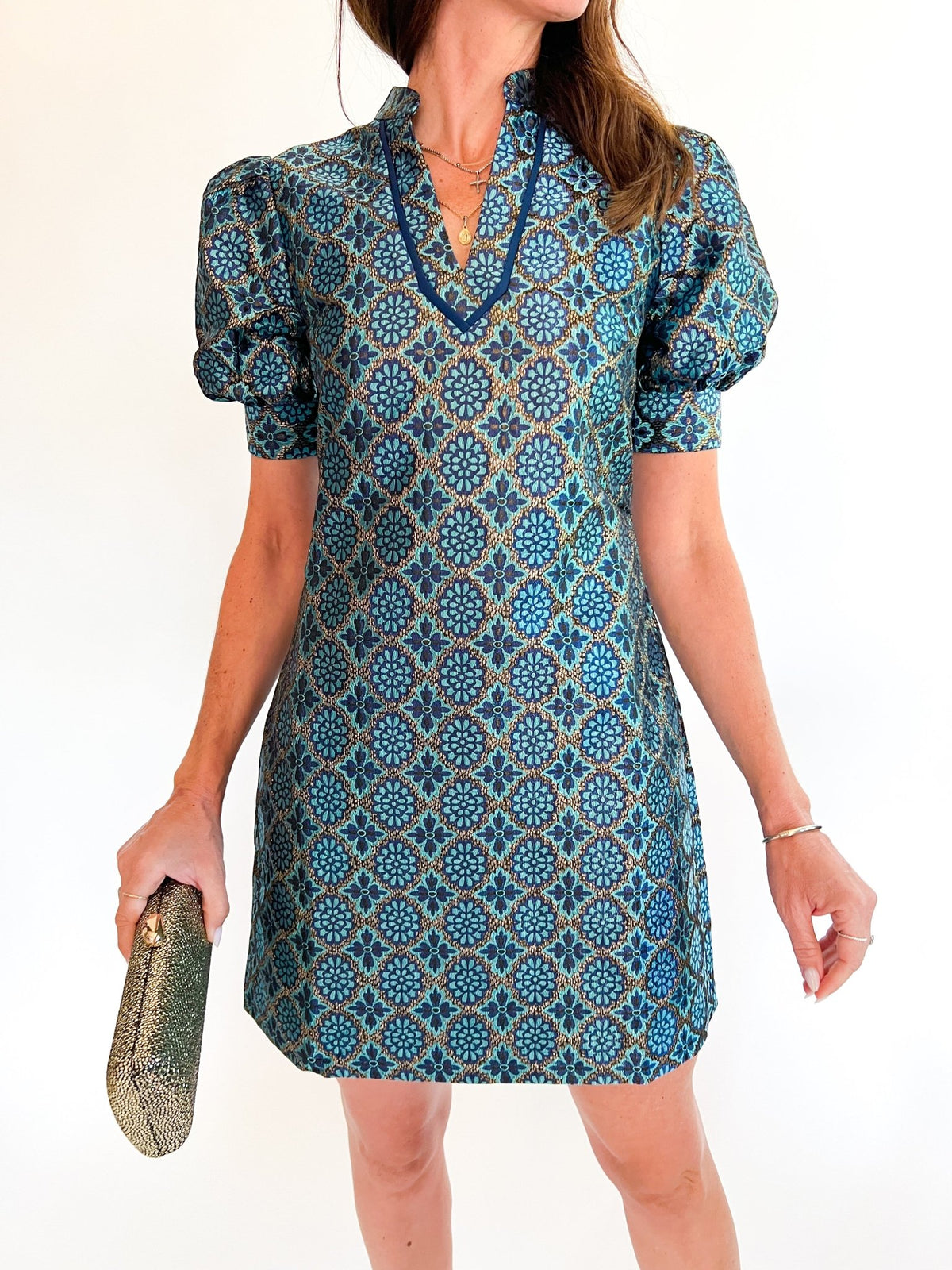 Collar Trimmed V Neck Dress - Swoon Boutique New Orleans