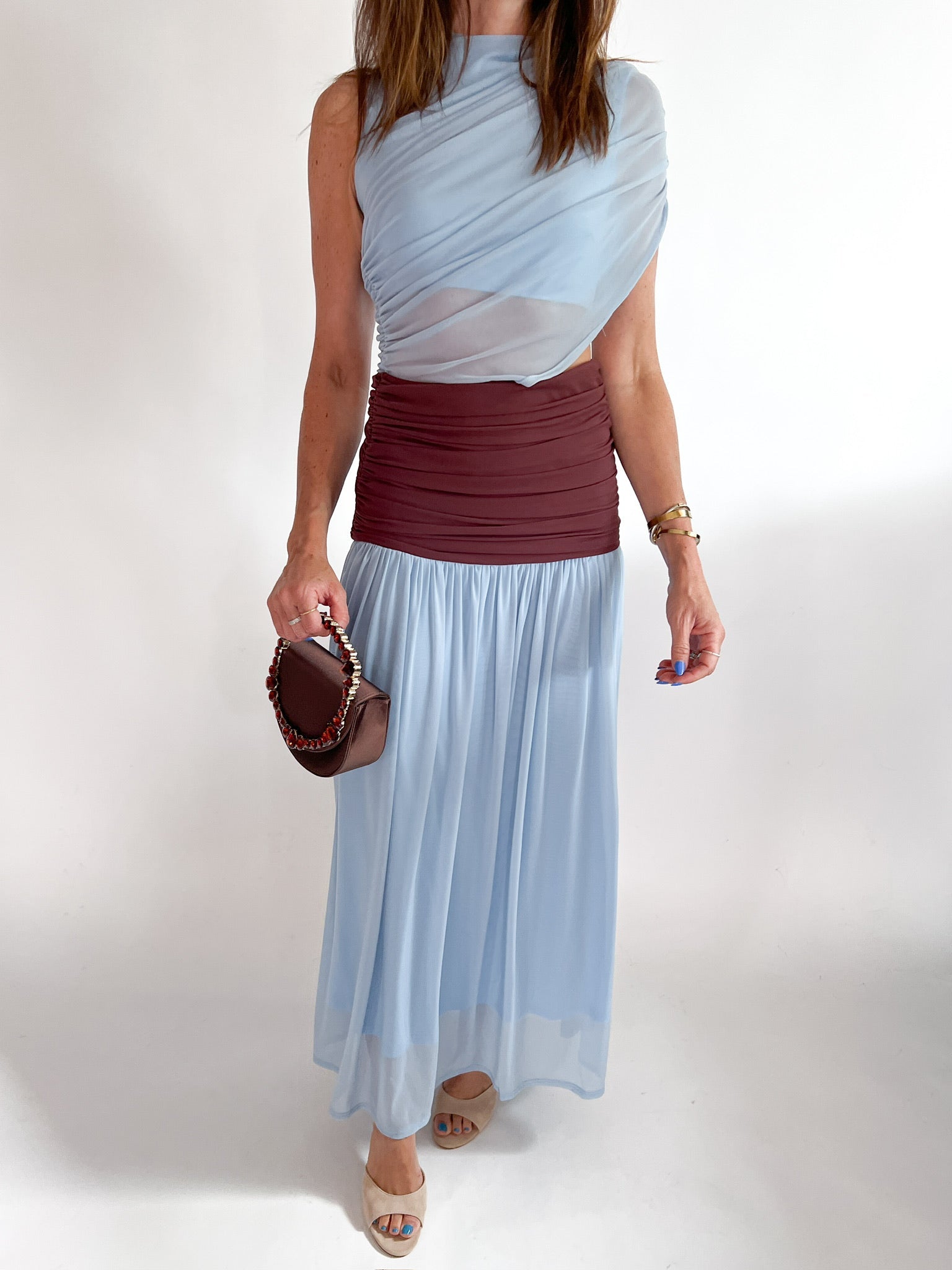 Colorblock Pleated Waist Maxi Dress - Swoon Boutique New Orleans