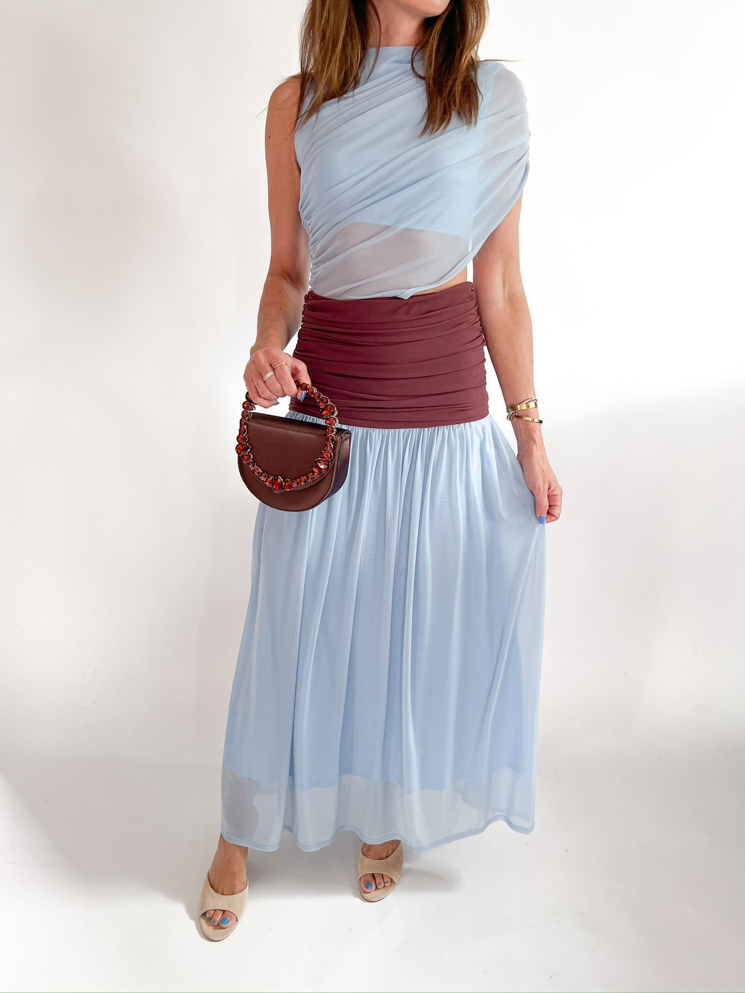 Colorblock Pleated Waist Maxi Dress - Swoon Boutique New Orleans