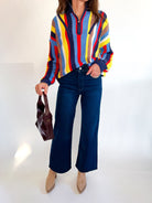 Colorful Stripe Mock Neck Sweater - Swoon Boutique New Orleans