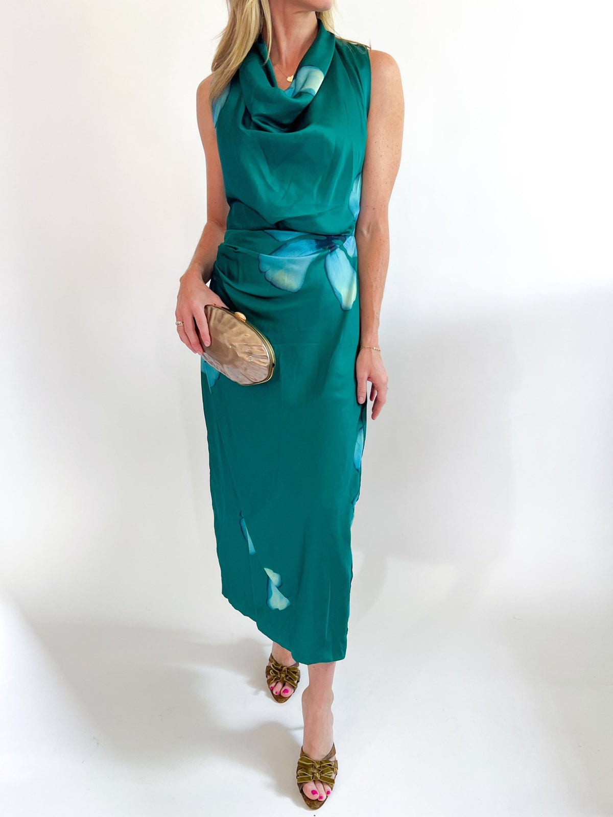 Cowl Neck Sleeveless Pleated Waist Midi Dress - Swoon Boutique New Orleans