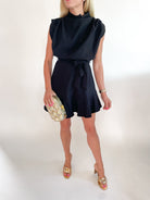 Cowl Neck Sleeveless Waist Tie Mini Dress - Swoon Boutique New Orleans