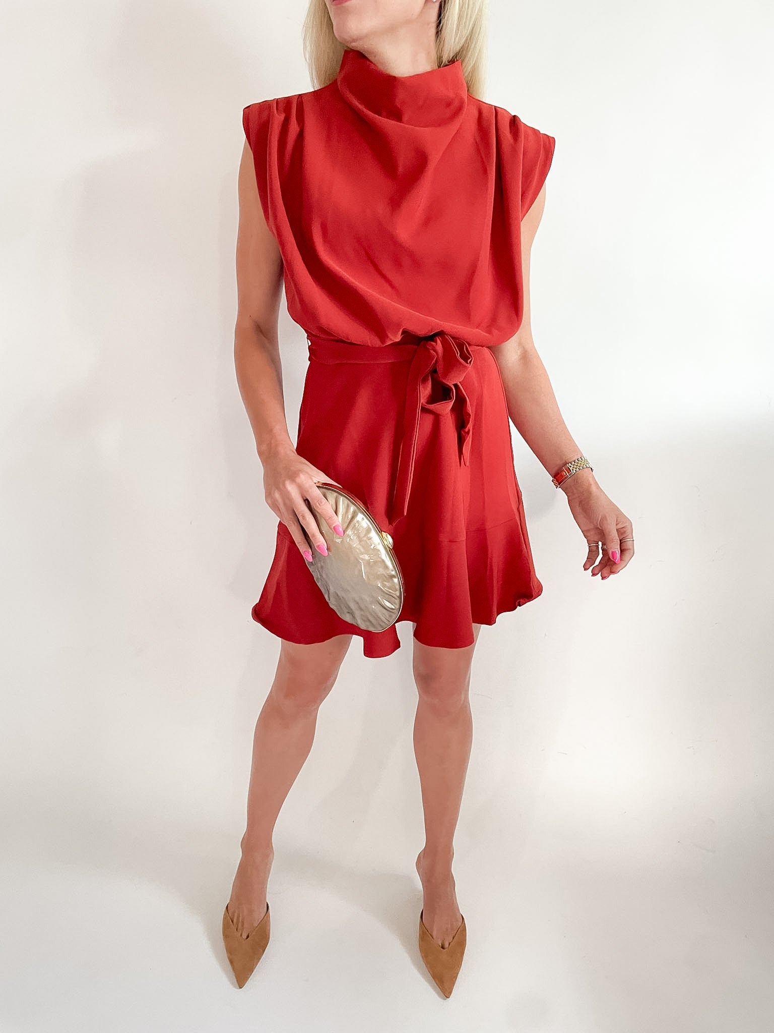 Cowl Neck Sleeveless Waist Tie Mini Dress - Swoon Boutique New Orleans