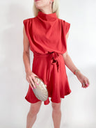 Cowl Neck Sleeveless Waist Tie Mini Dress - Swoon Boutique New Orleans