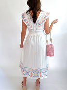 Cross-Stitch Embroidered Flutter Sleeve Midi Dress - Swoon Boutique New Orleans