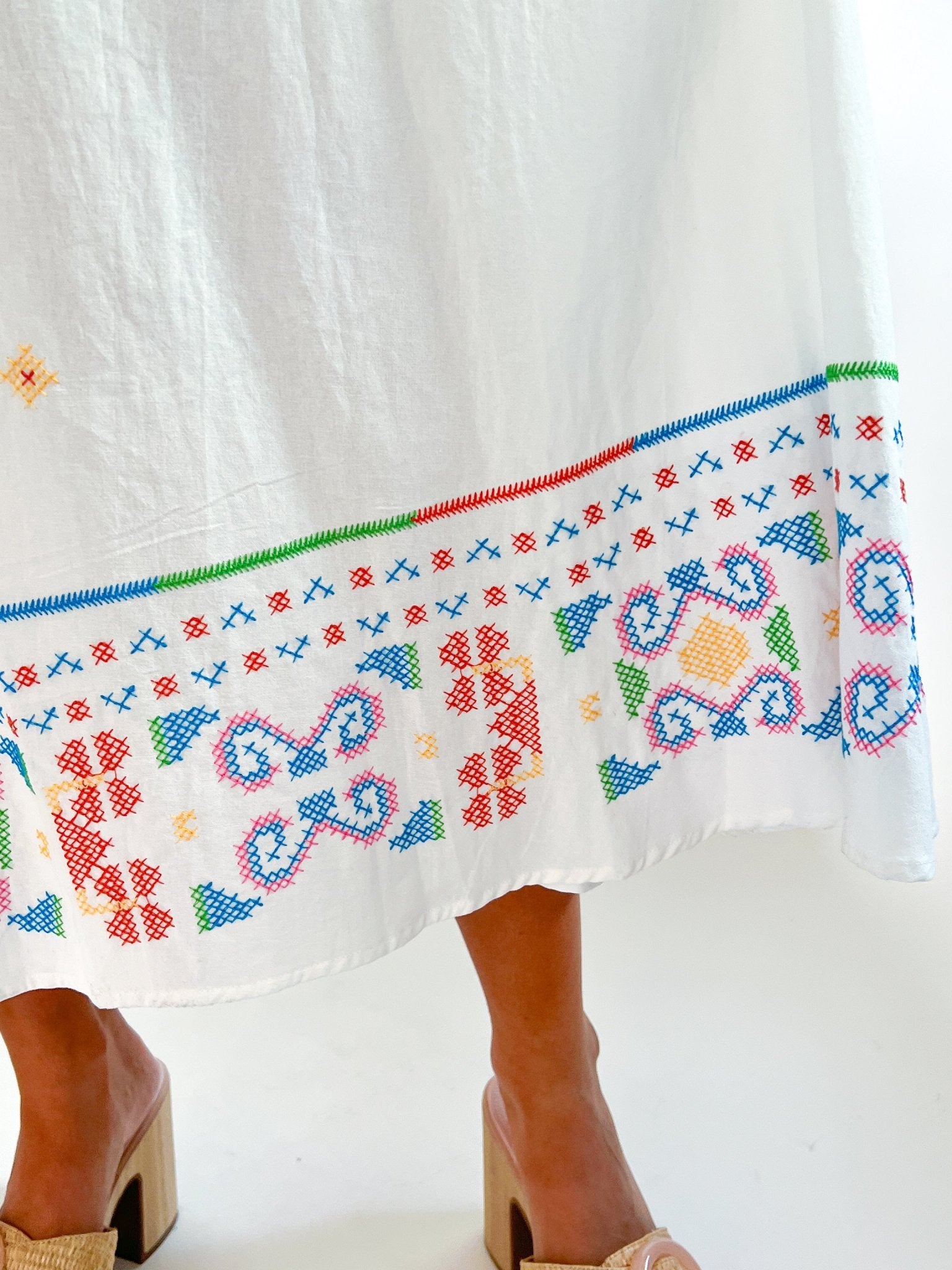 Cross-Stitch Embroidered Flutter Sleeve Midi Dress - Swoon Boutique New Orleans