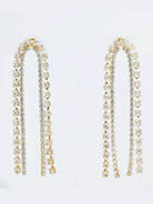 Crystal Cascade Statement Earrings with cascading rhinestone rows on curved bar
