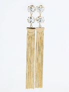 Crystal Fringe Statement Earrings with oversized crystal studs and gold chain fringe