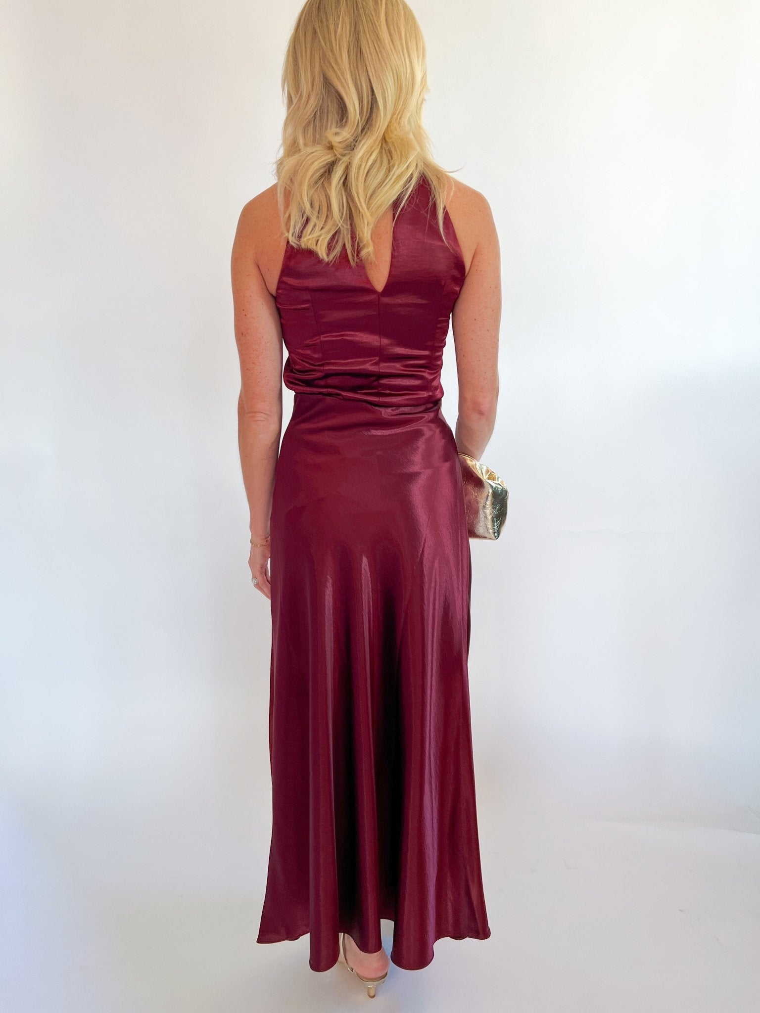 Dark Cherry Addison Cowl Funnel Neck Halter Top - Swoon Boutique New Orleans