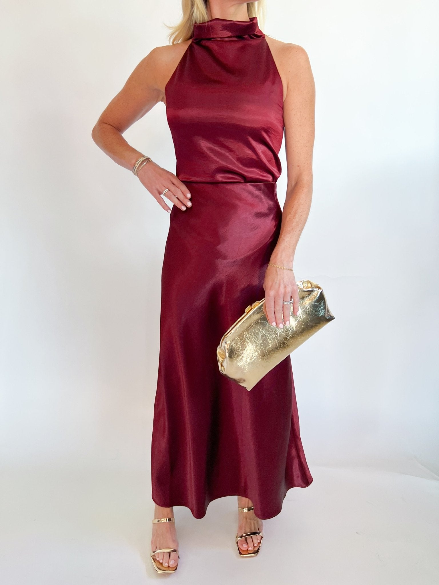 Dark Cherry Addison Cowl Funnel Neck Halter Top - Swoon Boutique New Orleans