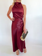Dark Cherry Addison Cowl Funnel Neck Halter Top - Swoon Boutique New Orleans