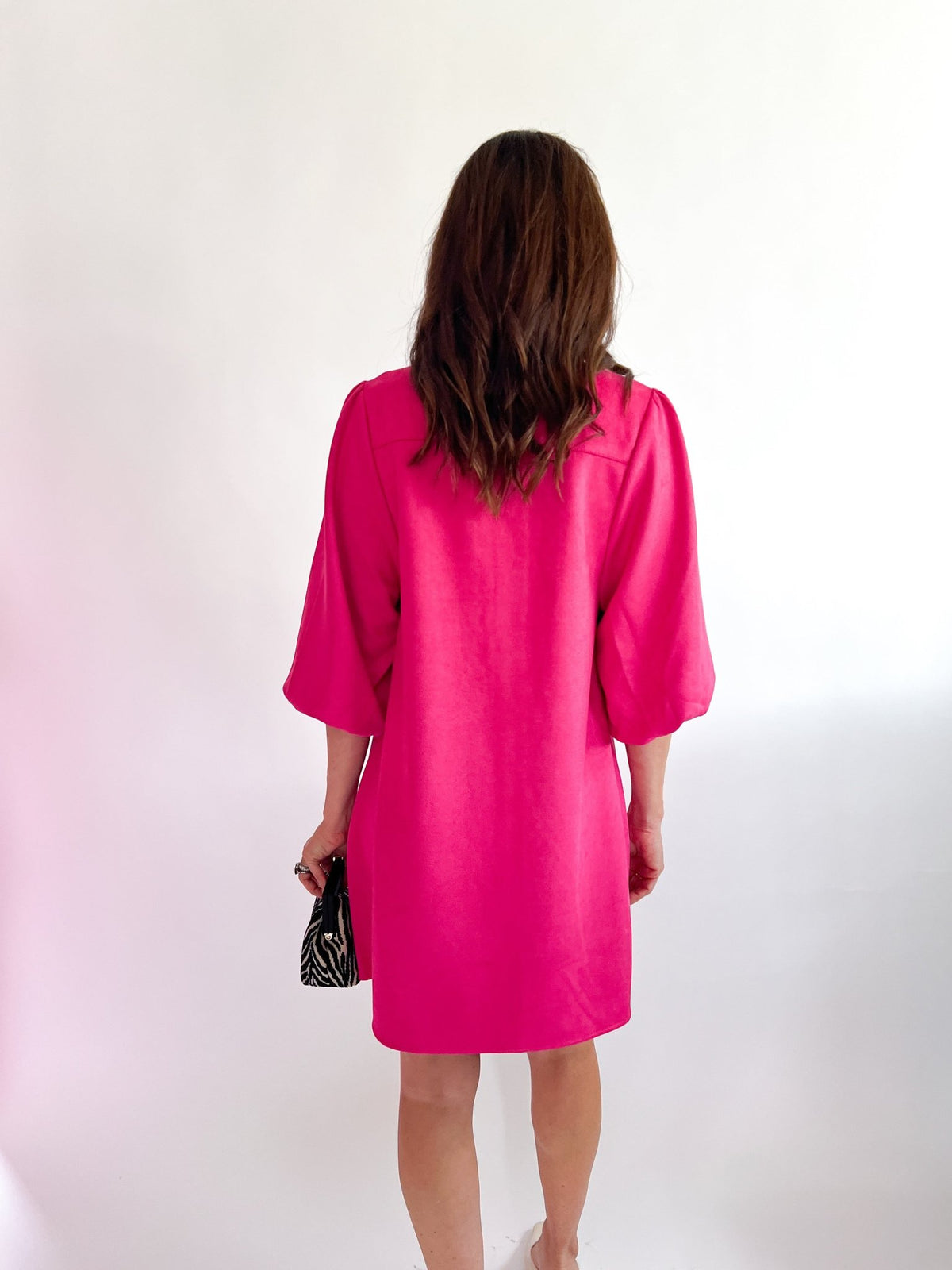 Dark Pink Faux Suede Exaggerated Sleeve Dress - Swoon Boutique New Orleans