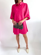 Dark Pink Faux Suede Exaggerated Sleeve Dress - Swoon Boutique New Orleans