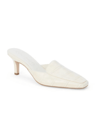 White croc embossed mule with kitten heel