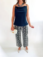 Deep Navy Satin Cowl Neck Cami - Swoon Boutique New Orleans
