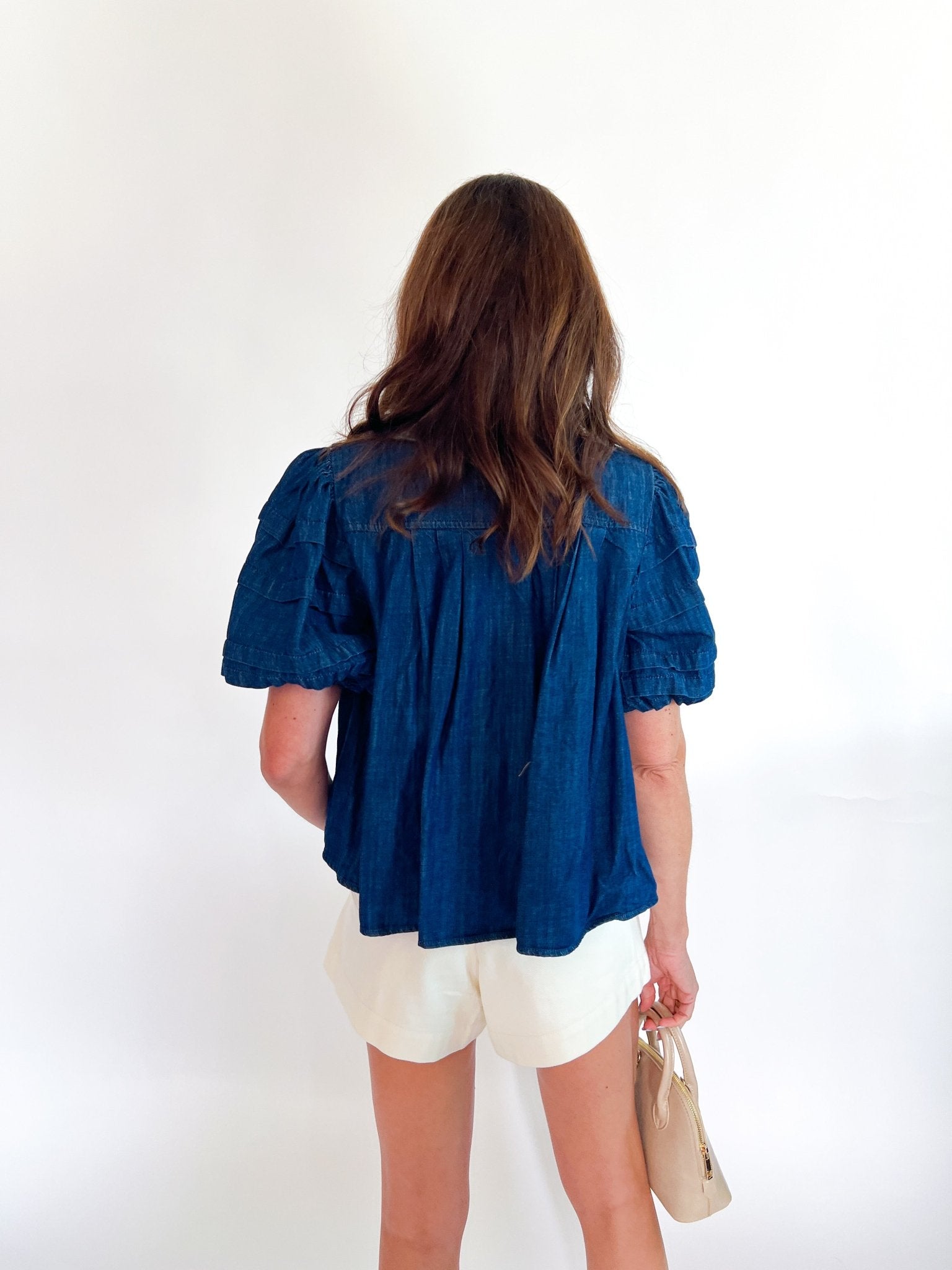 Delis Puff Sleeve Denim Blouse - Swoon Boutique New Orleans