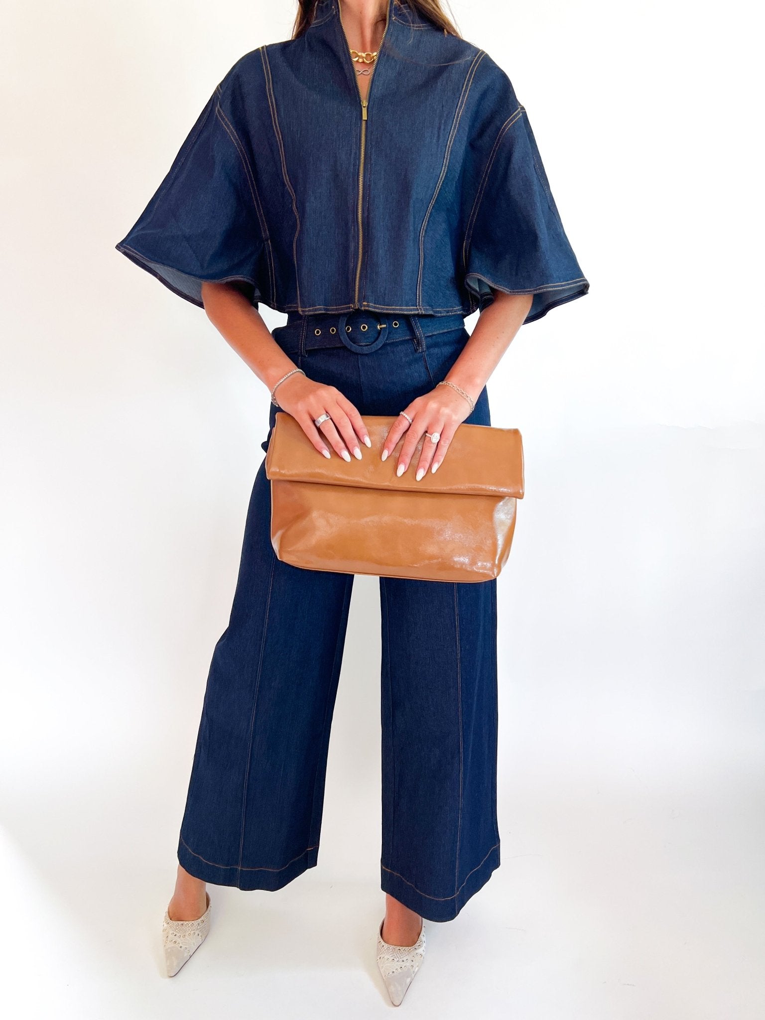 Denim Front Pleat Pants - Swoon Boutique New Orleans