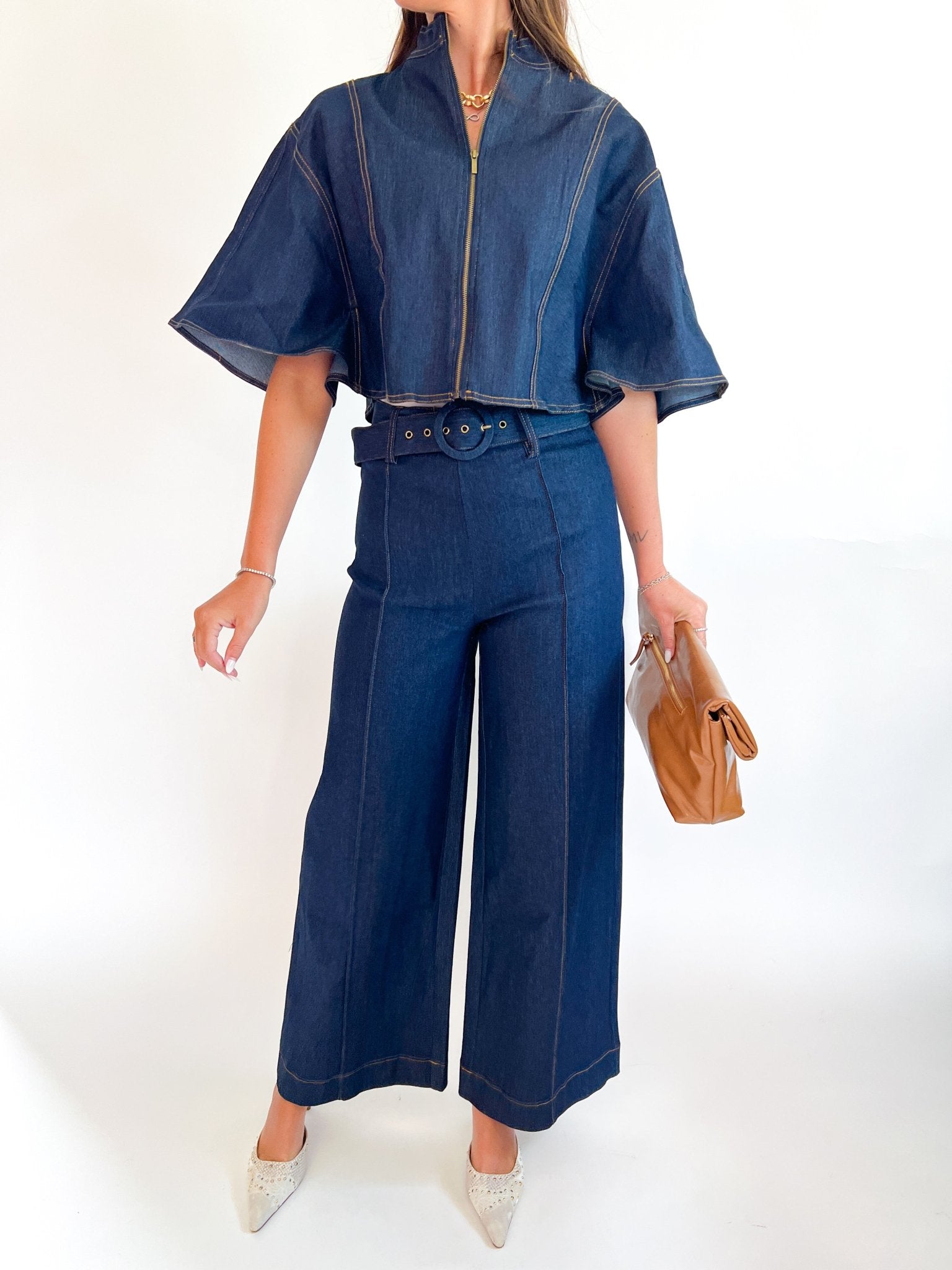Denim Front Pleat Pants - Swoon Boutique New Orleans