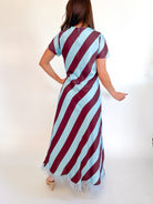 Diagonal Stripe Feather Hem Maxi Dress - Swoon Boutique New Orleans