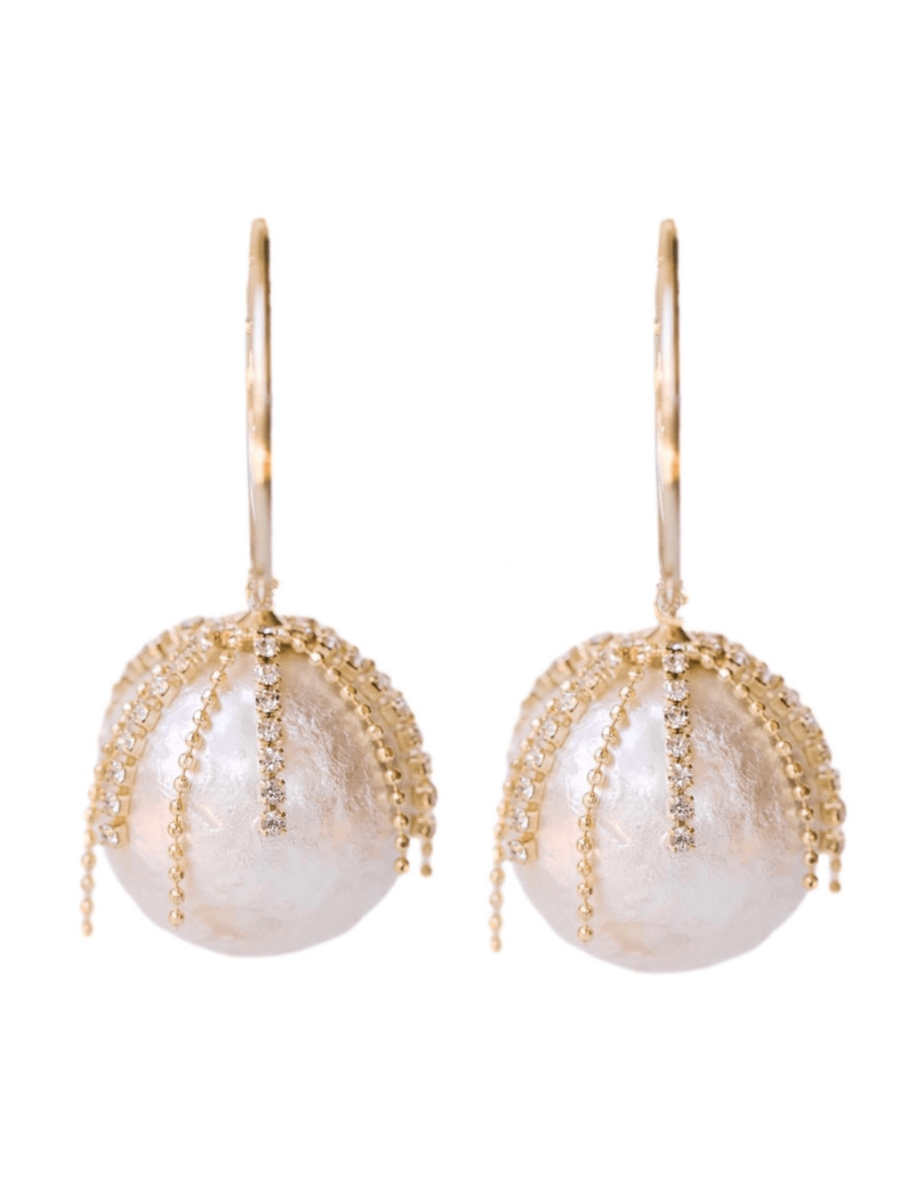 Diamond Fringe Holiday Pearl Hoop Earrings - Swoon Boutique New Orleans