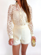 Floral lace shirt with long sleeves