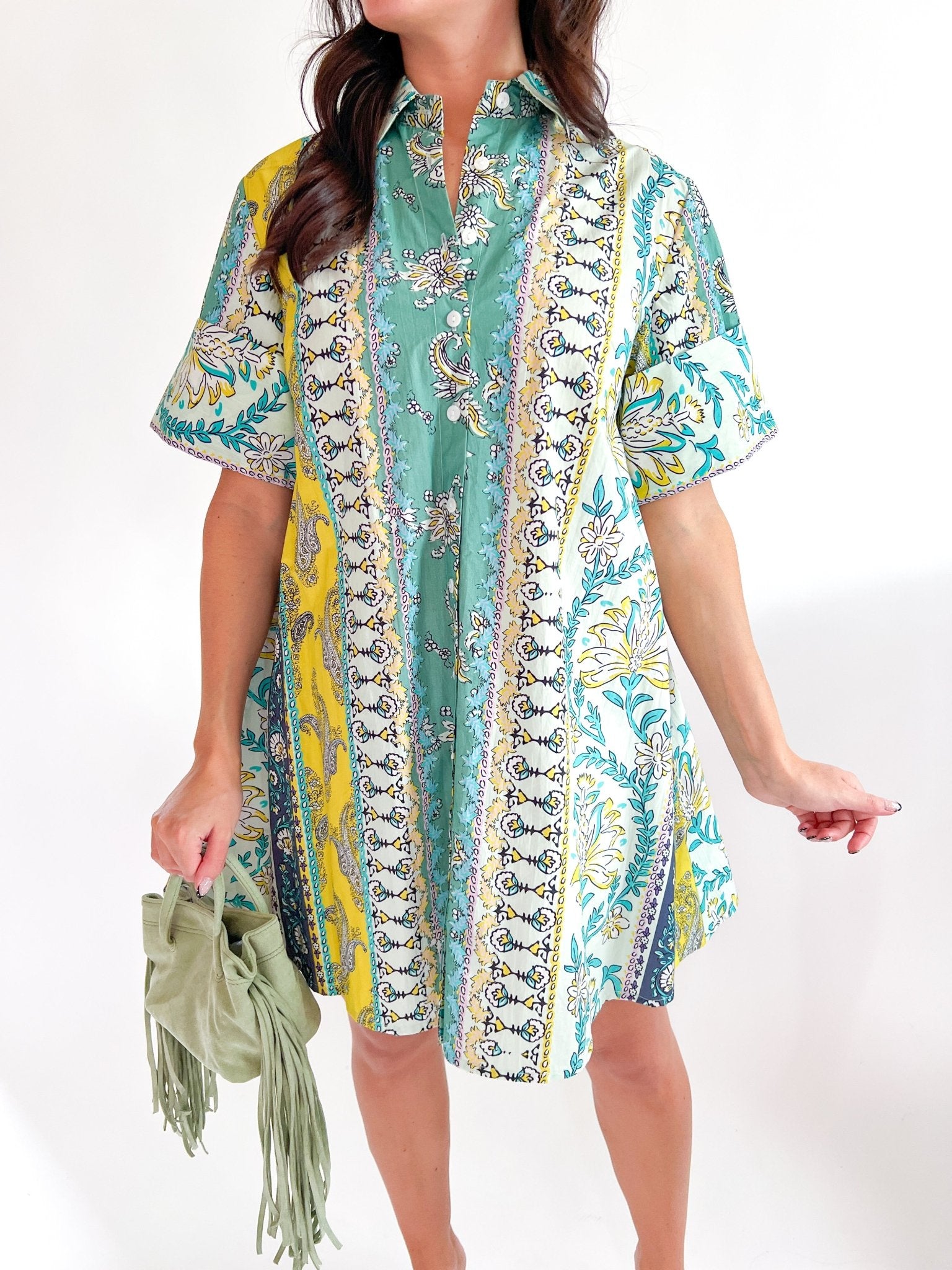 Floral mini shirt dress with collared neckline