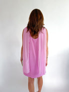 Pink sleeveless mini dress with draped cowl neckline