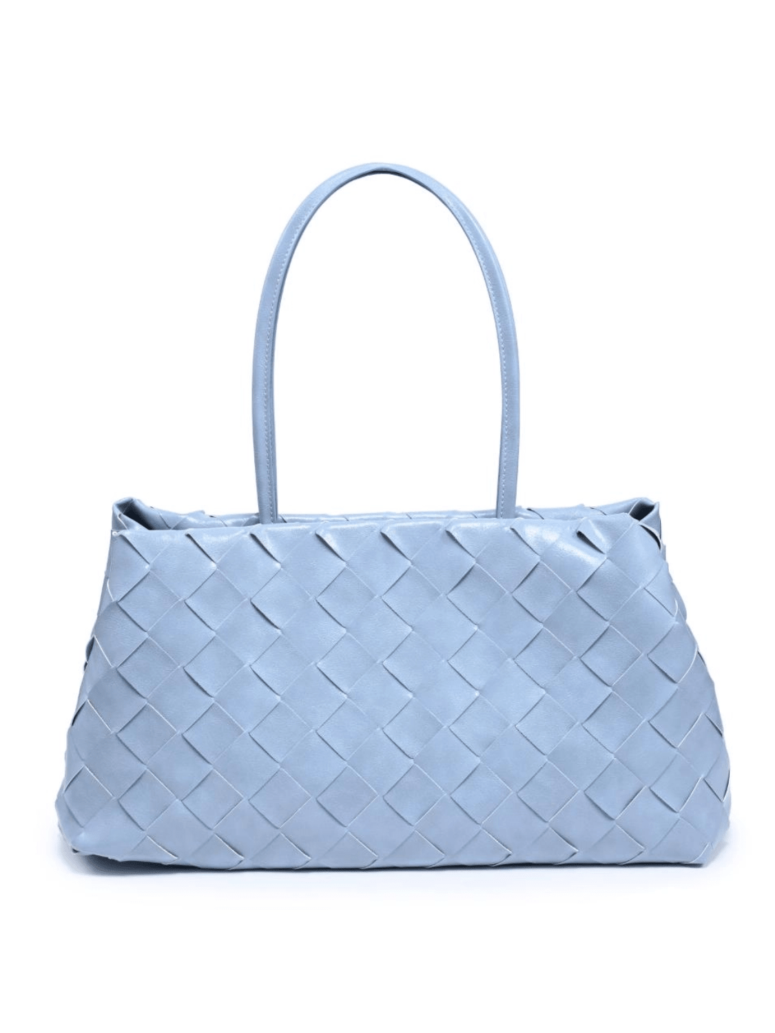 Blue woven panel satchel with double handles