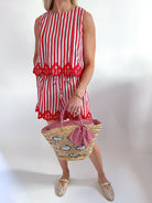 Embroidered Hem Striped Shorts Set - Swoon Boutique New Orleans