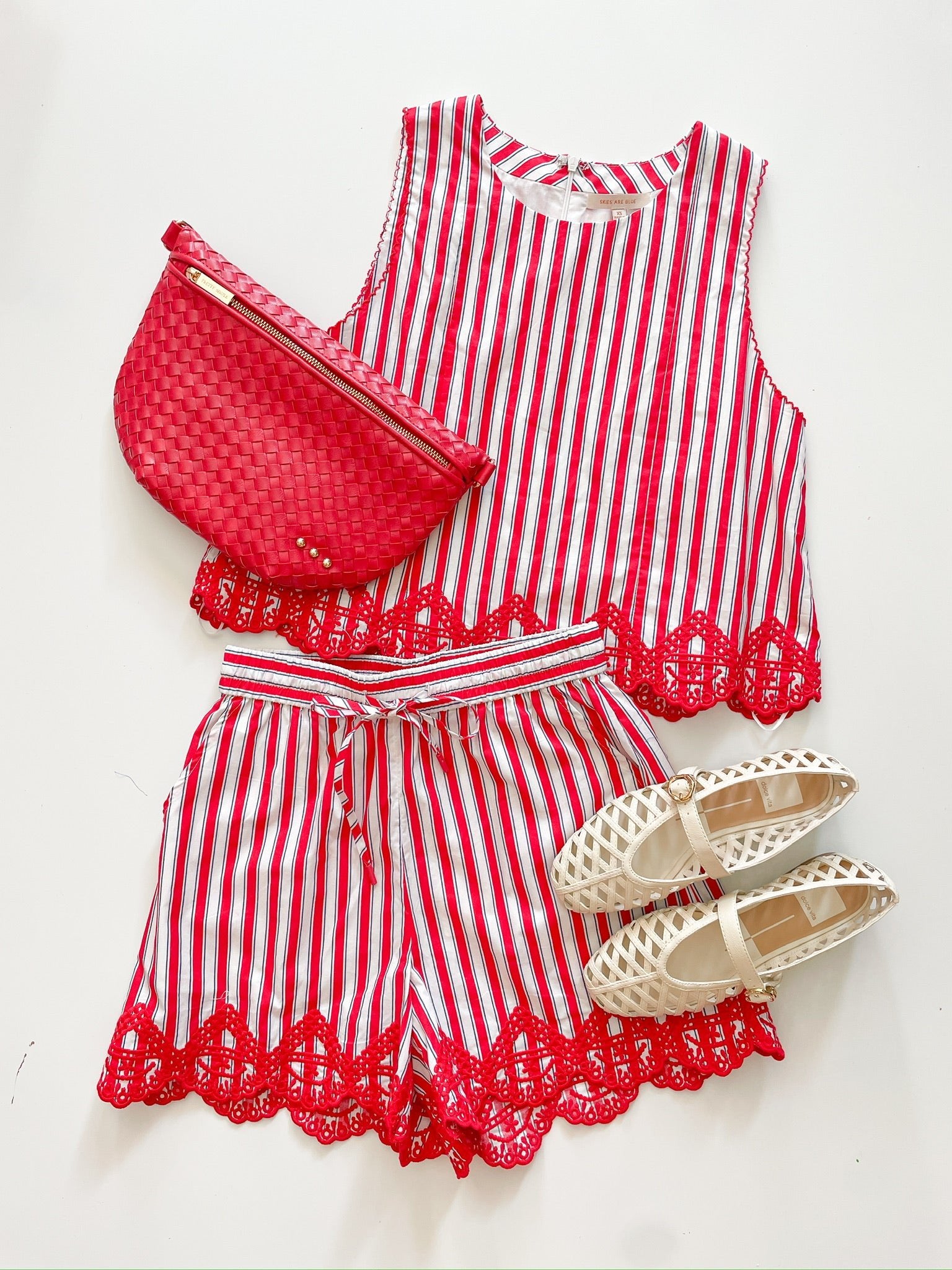 Embroidered Hem Striped Shorts Set - Swoon Boutique New Orleans