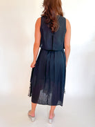 Black embroidered midi dress with A-line silhouette