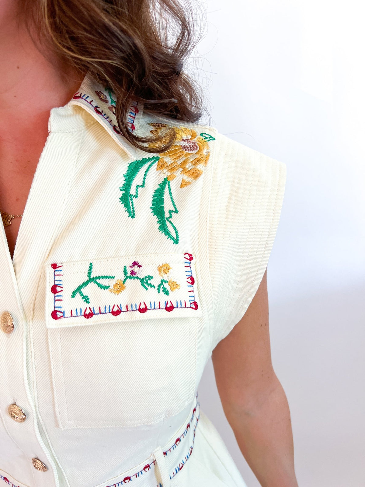 Embroidery Detail Twill Midi Dress - Swoon Boutique New Orleans