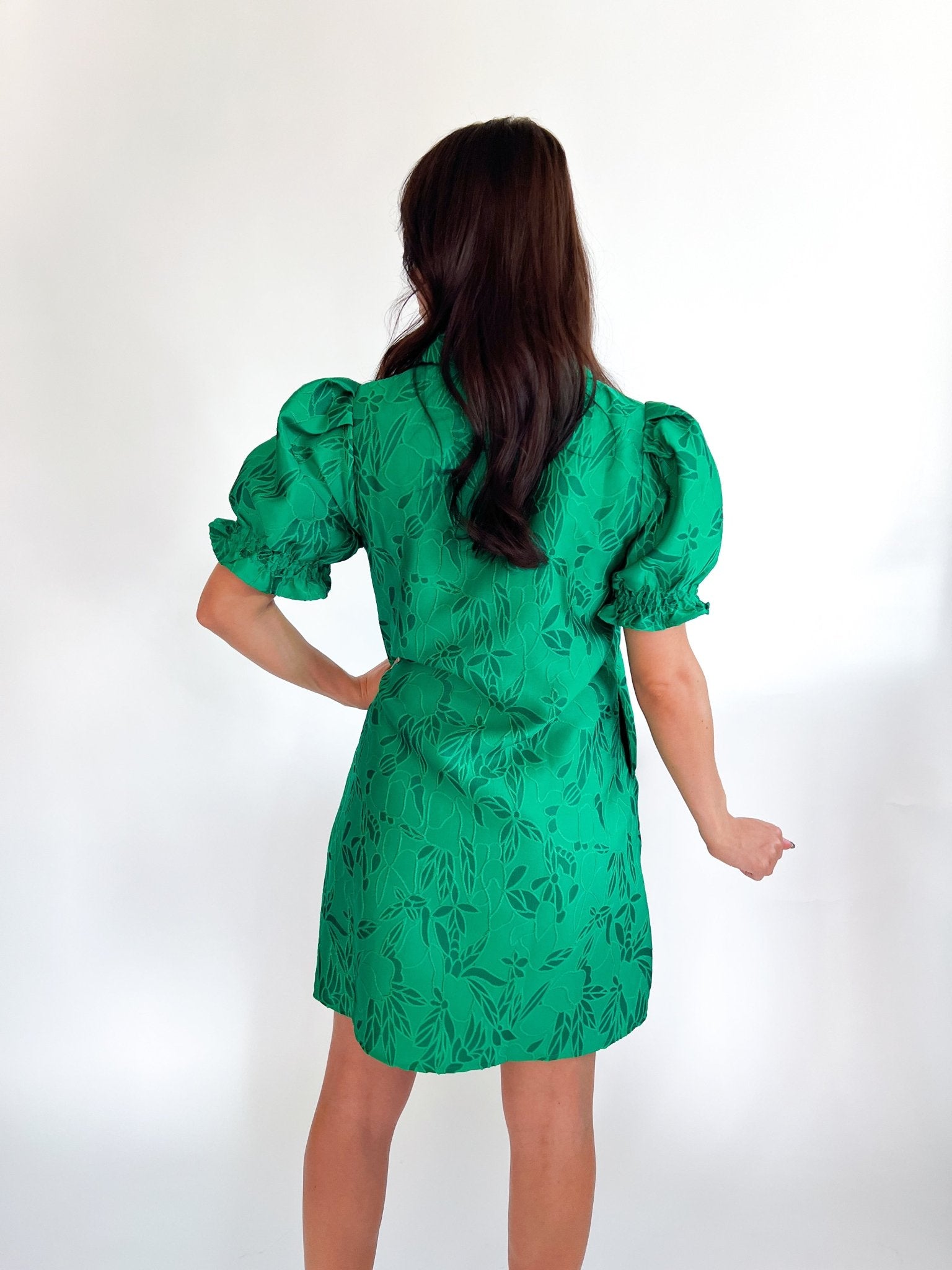 Emerald Brocade Zip Dress - Swoon Boutique New Orleans
