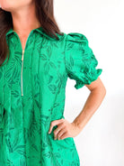 Emerald Brocade Zip Dress - Swoon Boutique New Orleans