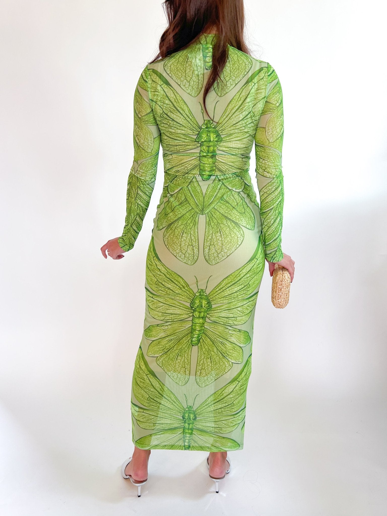 Emerald Dragonfly Sheer Mesh Gown - Swoon Boutique New Orleans