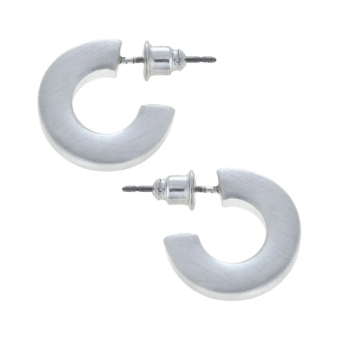 Emmy Small Flat Hoop Earrings by Canvas Style in shiny gold and satin silver