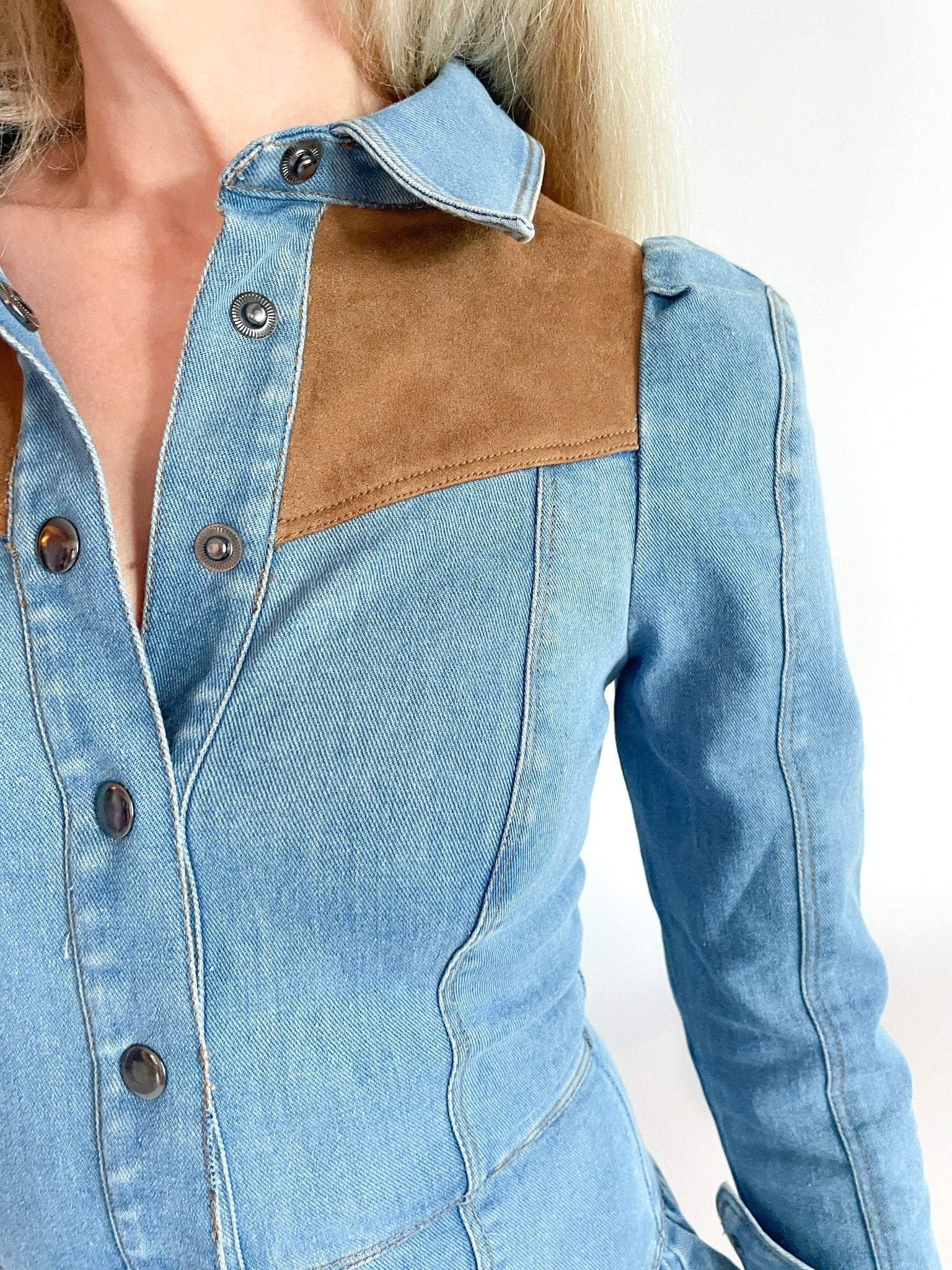 Enid Denim & Suede Romper - Swoon Boutique New Orleans