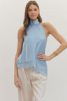 High Neck Asymmetric Lace Top