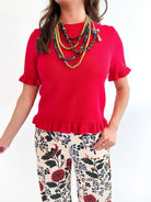 Essential Ruffle Trim Short Sleeve Sweater - Swoon Boutique New Orleans
