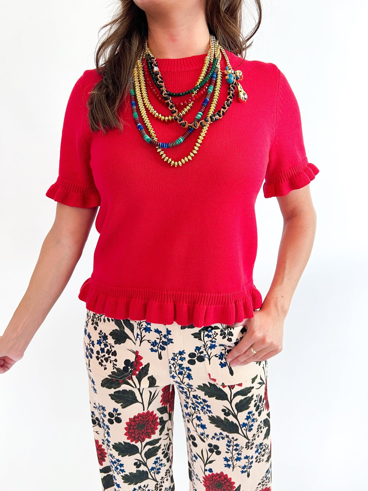 Essential Ruffle Trim Short Sleeve Sweater - Swoon Boutique New Orleans