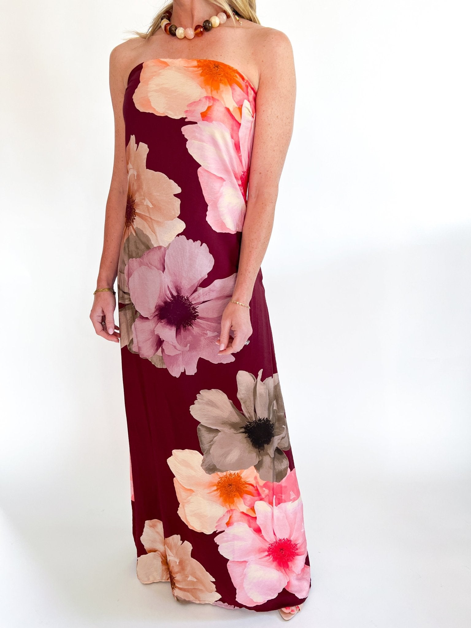 Fall Floral Strapless Dress - Swoon Boutique New Orleans